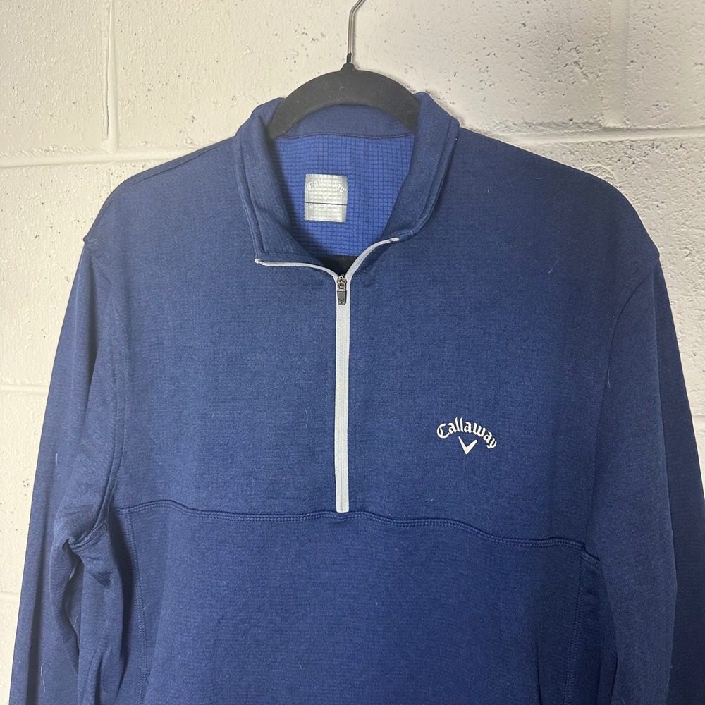 Callaway Mens Navy Blue Fleece Quarter Zip Golf Pullover Medium